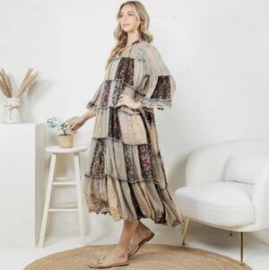 NWT Elegant Timeless Jhabla Young Threads NEW Color Patchwork Flowy Boho Maxi, S